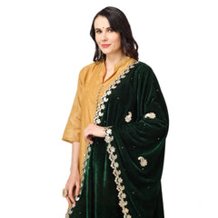 Generic Women's Velvet Gotta Patti Dupatta (Green, Length: 2.25 to 2.50 Mtr)