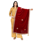 Generic Women's Velvet Gotta Patti Dupatta (Maroon, Length: 2.25 to 2.50 Mtr)
