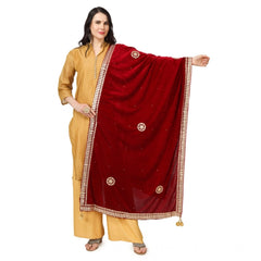 Generic Women's Velvet Gotta Patti Dupatta (Maroon, Length: 2.25 to 2.50 Mtr)