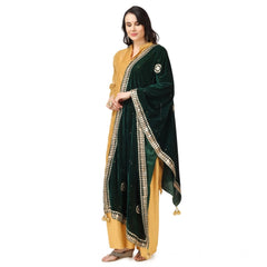 Generic Women's Velvet Gotta Patti Dupatta (Green, Length: 2.25 to 2.50 Mtr)