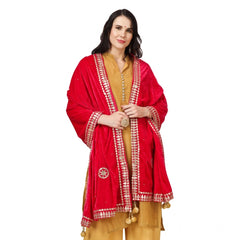 Generic Women's Velvet Gotta Patti Dupatta (Pink, Length: 2.25 to 2.50 Mtr)