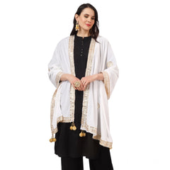 Generic Women's Velvet Gotta Patti Dupatta (White, Length: 2.25 to 2.50 Mtr)