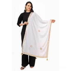 Generic Women's Velvet Gotta Patti Dupatta (White, Length: 2.25 to 2.50 Mtr)