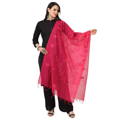 Generic Women's Cotton Embroidered Dupatta (Maroon, Length: 2.25 to 2.50 Mtr)