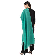 Generic Women's Cotton Embroidered Dupatta (Turquoise, Length: 2.25 to 2.50 Mtr)