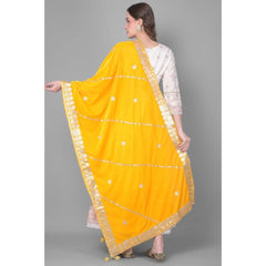 Generic Women's Velvet Gotta Patti Dupatta (Yellow, Length: 2.25 to 2.50 Mtr)