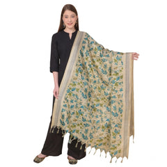Generic Women's Art Silk Printed Dupatta (Gold, Length: 2.25 to 2.50 Mtr)