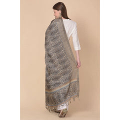 Generic Women's Art Silk Printed Dupatta (Grey, Length: 2.25 to 2.50 Mtr)