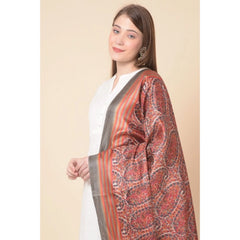 Generic Women's Art Silk Printed Dupatta (Orange, Length: 2.25 to 2.50 Mtr)