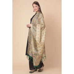 Generic Women's Art Silk Printed Dupatta (Gold, Length: 2.25 to 2.50 Mtr)