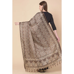 Generic Women's Art Silk Printed Dupatta (Brown, Length: 2.25 to 2.50 Mtr)