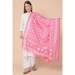 Generic Women's Art Silk Printed Dupatta (Pink, Length: 2.25 to 2.50 Mtr)