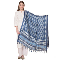 Generic Women's Art Silk Printed Dupatta (Blue, Length: 2.25 to 2.50 Mtr)