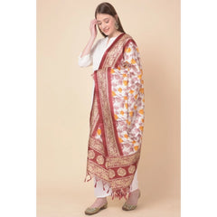 Generic Women's Art Silk Printed Dupatta (Maroon, Length: 2.25 to 2.50 Mtr)