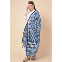 Generic Women's Art Silk Printed Dupatta (Blue, Length: 2.25 to 2.50 Mtr)