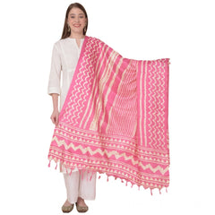 Generic Women's Art Silk Printed Dupatta (Pink, Length: 2.25 to 2.50 Mtr)