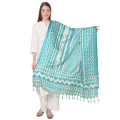 Generic Women's Art Silk Printed Dupatta (Turquoise, Length: 2.25 to 2.50 Mtr)