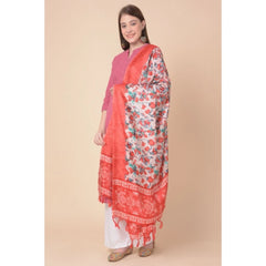 Generic Women's Art Silk Printed Dupatta (Red, Length: 2.25 to 2.50 Mtr)