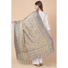 Generic Women's Art Silk Printed Dupatta (Grey, Length: 2.25 to 2.50 Mtr)