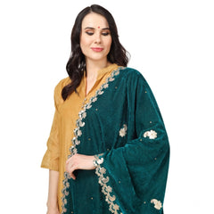 Generic Women's Velvet Gotta Patti Dupatta (Dark Green, Length: 2.25 to 2.50 Mtr)