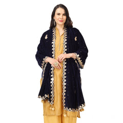 Generic Women's Velvet Gotta Patti Dupatta (Blue, Length: 2.25 to 2.50 Mtr)