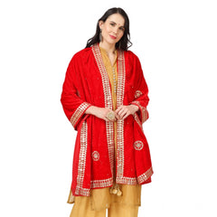 Generic Women's Velvet Gotta Patti Dupatta (Red, Length: 2.25 to 2.50 Mtr)
