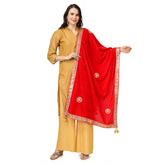 Generic Women's Velvet Gotta Patti Dupatta (Red, Length: 2.25 to 2.50 Mtr)