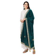 Generic Women's Velvet Gotta Patti Dupatta (Dark Green, Length: 2.25 to 2.50 Mtr)