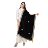 Generic Women's Velvet Gotta Patti Dupatta (Black, Length: 2.25 to 2.50 Mtr)