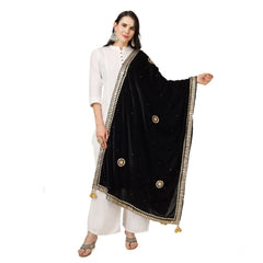 Generic Women's Velvet Gotta Patti Dupatta (Black, Length: 2.25 to 2.50 Mtr)