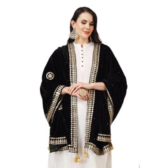 Generic Women's Velvet Gotta Patti Dupatta (Black, Length: 2.25 to 2.50 Mtr)