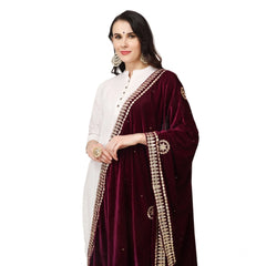 Generic Women's Velvet Gotta Patti Dupatta (Purple, Length: 2.25 to 2.50 Mtr)