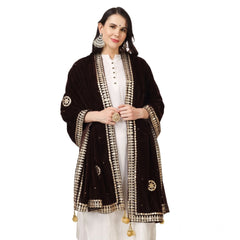 Generic Women's Velvet Gotta Patti Dupatta (Brown, Length: 2.25 to 2.50 Mtr)