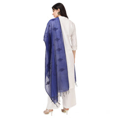Generic Women's Cotton Embroidered Dupatta (Blue, Length: 2.25 to 2.50 Mtr)