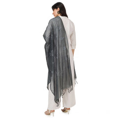 Generic Women's Cotton Embroidered Dupatta (Grey, Length: 2.25 to 2.50 Mtr)