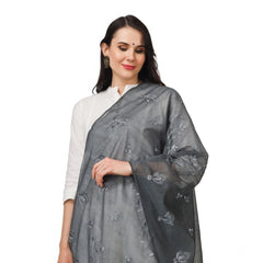 Generic Women's Cotton Embroidered Dupatta (Grey, Length: 2.25 to 2.50 Mtr)