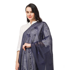 Generic Women's Cotton Embroidered Dupatta (Dark Blue, Length: 2.25 to 2.50 Mtr)