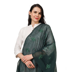 Generic Women's Cotton Embroidered Dupatta (Green, Length: 2.25 to 2.50 Mtr)