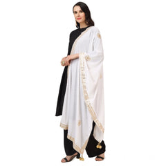 Generic Women's Velvet Gotta Patti Dupatta (White, Length: 2.25 to 2.50 Mtr)