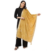 Generic Women's Velvet Gotta Patti Dupatta (Yellow, Length: 2.25 to 2.50 Mtr)