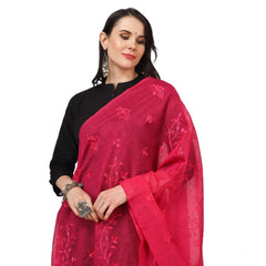 Generic Women's Cotton Embroidered Dupatta (Maroon, Length: 2.25 to 2.50 Mtr)