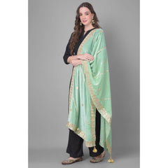 Generic Women's Velvet Gotta Patti Dupatta (Sea Green, Length: 2.25 to 2.50 Mtr)
