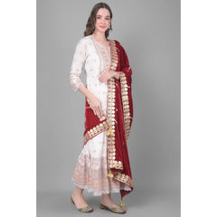 Generic Women's Velvet Gotta Patti Dupatta (Maroon, Length: 2.25 to 2.50 Mtr)