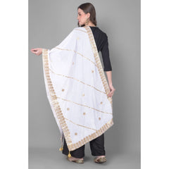 Generic Women's Velvet Gotta Patti Dupatta (Off White, Length: 2.25 to 2.50 Mtr)