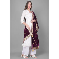 Generic Women's Velvet Gotta Patti Dupatta (Wine, Length: 2.25 to 2.50 Mtr)