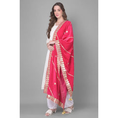 Generic Women's Velvet Gotta Patti Dupatta (Pink, Length: 2.25 to 2.50 Mtr)