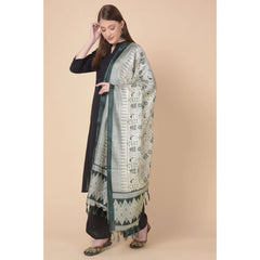 Generic Women's Art Silk Printed Dupatta (Grey, Length: 2.25 to 2.50 Mtr)