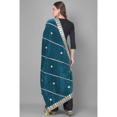 Generic Women's Velvet Gotta Patti Dupatta (Teal, Length: 2.25 to 2.50 Mtr)