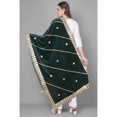 Generic Women's Velvet Gotta Patti Dupatta (Green, Length: 2.25 to 2.50 Mtr)