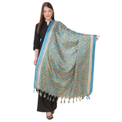 Generic Women's Art Silk Printed Dupatta (Turquoise, Length: 2.25 to 2.50 Mtr)